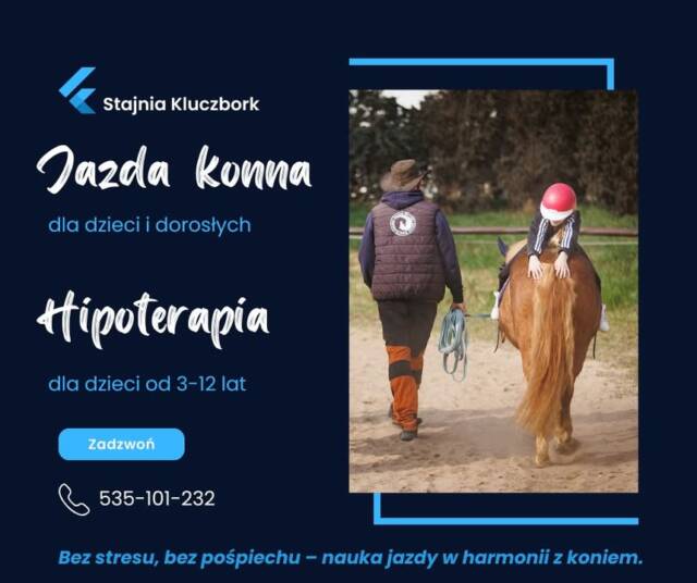 Kontakt z koniem ma terapeutyczną moc.
Rytmiczny ruch, cisza stajni i więź ze zwierzęciem obniżają poziom stresu, poprawiają koncentrację i samopoczucie. Jazda konna to sposób na oddech od codziennego pośpiechu – bez ekranów i hałasu.

Daj sobie chwilę spokoju – spróbuj jazdy konnej.
📞 535-101-232
🌐 www.stajnia-godziemba.com