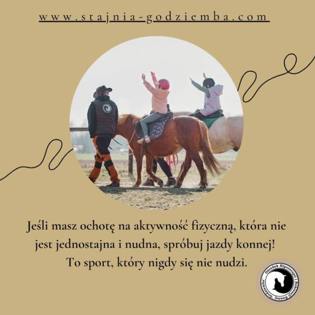 Dla dorosłych, którzy chcą zadbać o siebie mądrze.
Jazda konna poprawia koordynację nerwowo-mięśniową, równowagę i świadomość ciała — co ma ogromne znaczenie wraz z wiekiem.

To inwestycja w sprawność na lata.

📍 Kluczbork
📲 Wystarczy SMS

🌐 www.stajnia-godziemba.com

📞 535-101-232

#sprawność #aktywnedorosłość #zdrowie