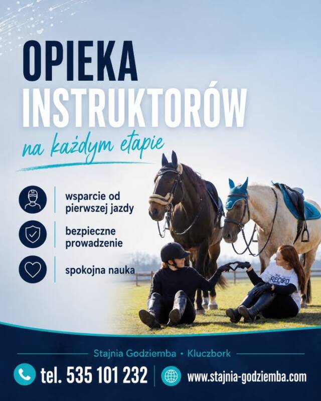 🐎 Dlaczego dzieci tak często zakochują się w koniach? Bo koń daje im coś, czego nie da się zastąpić ekranem.

Koń nie ocenia. Nie wymaga idealnych ocen w szkole. Nie pyta, czy dziecko wygrało konkurs. Nie interesuje go telefon, ubrania ani porównywanie się z innymi. Koń reaguje na spokój, uważność i sposób, w jaki człowiek się z nim komunikuje.

Dla dziecka to bardzo czyste doświadczenie.

W świecie pełnym presji, porównań i bodźców kontakt z koniem może być czymś wyjątkowo kojącym. Dziecko uczy się, że może budować relację przez cierpliwość i delikatność. Że nie wszystko trzeba zdobywać siłą. Że czasem najważniejsze jest wyciszenie, oddech i skupienie.

Jazda konna daje też poczucie sprawczości. Dziecko widzi, że jego ciało, głos i zachowanie mają znaczenie. Kiedy słucha instruktora i wykonuje ćwiczenia, koń odpowiada. To wzmacnia pewność siebie i pokazuje dziecku, że potrafi uczyć się nowych rzeczy.

Nie można też zapominać o korzyściach fizycznych. Jazda konna wspiera równowagę, koordynację, mięśnie nóg, brzucha i pleców. Dziecko spędza czas na świeżym powietrzu, rusza się i odpoczywa od siedzenia przy ekranie.

Ważne jest również to, że stajnia uczy odpowiedzialności. Dziecko zaczyna rozumieć, że koń to żywe zwierzę, o które trzeba dbać i które trzeba szanować. To pięknie rozwija empatię.

W Stajni Godziemba w Kluczborku prowadzimy zajęcia z myślą o bezpieczeństwie, spokoju i dobrym doświadczeniu dziecka. Przez cały czas nad dzieckiem czuwają instruktorzy, a nasze konie są spokojne i przygotowane do pracy z najmłodszymi.

Jeśli chcesz, żeby Twoje dziecko miało pasję, która rozwija ciało, emocje i charakter — zapraszamy do nas.

📩 Zapisy SMS: 535 101 232
🌐 Więcej informacji: www.stajnia-godziemba.com
📍 Stajnia Godziemba, Kluczbork