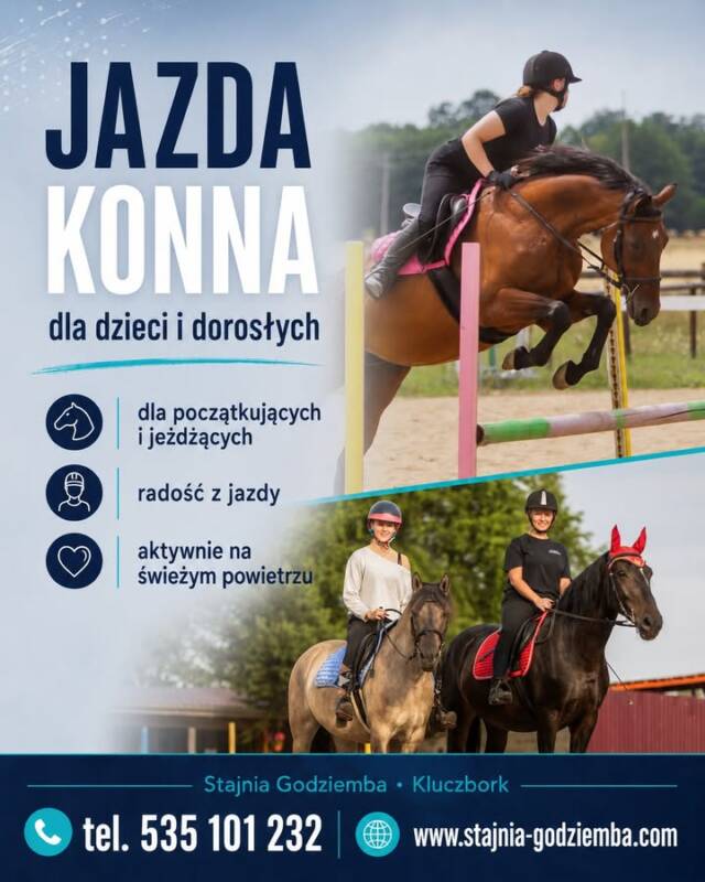 🐴 Twoje dziecko mówi o koniach? To może być dobry moment, żeby pozwolić mu spróbować.

Czasem zaczyna się niewinnie: dziecko ogląda konie, pyta o jazdę konną, zatrzymuje się przy każdym koniu, mówi, że „kiedyś chciałoby spróbować”. Wielu rodziców odkłada ten moment, bo nie wie, czy to bezpieczne, czy dziecko sobie poradzi, czy nie będzie się bało.

Właśnie dlatego pierwsze lekcje są tak ważne.

W Stajni Godziemba w Kluczborku dzieci uczą się jazdy konnej spokojnie, krok po kroku, pod stałą opieką instruktora. Nie trzeba mieć żadnego doświadczenia. Nie trzeba umieć obchodzić się z końmi. Wystarczy przyjść i dać dziecku możliwość poznania tego świata w bezpiecznych warunkach.

Nasze konie są spokojne, przygotowane do pracy z dziećmi i osobami początkującymi. Zajęcia prowadzone są tak, aby dziecko czuło się zaopiekowane, wiedziało, co ma robić, i mogło stopniowo nabierać pewności siebie.

Jazda konna to nie tylko przyjemność. To aktywność, która wzmacnia ciało, poprawia równowagę, uczy skupienia, cierpliwości i odpowiedzialności. A przy tym daje dziecku coś, czego nie da się zastąpić ekranem — prawdziwy kontakt ze zwierzęciem, ruchem i naturą.

Jeśli Twoje dziecko od dawna mówi o koniach, nie odkładaj tego na „kiedyś”. Najlepiej sprawdzić, czy to pasja, która zostanie na dłużej.

📩 Napisz SMS pod numer 535 101 232 — wyślemy dostępne terminy zajęć.
🌐 Więcej informacji: www.stajnia-godziemba.com
📍 Stajnia Godziemba, Kluczbork